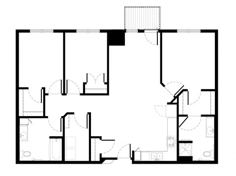 Floor plan for 3 beds, 2 baths, 1299 sqft